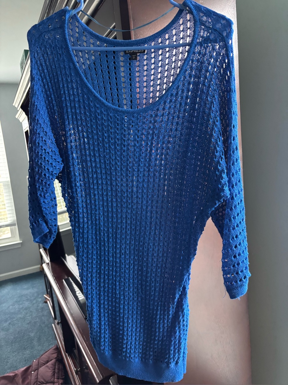 Express Blue Metallic Knit Tunic Sweater